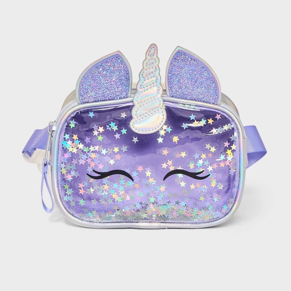 Cat & Jack Unicorn Glitter Crossbody Bag Girls Purple Stars