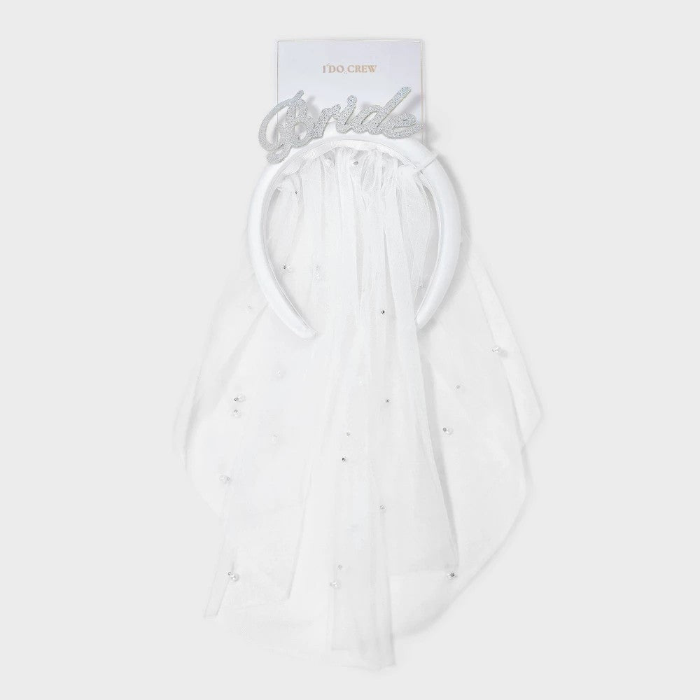 Bride Headband with Veil - White