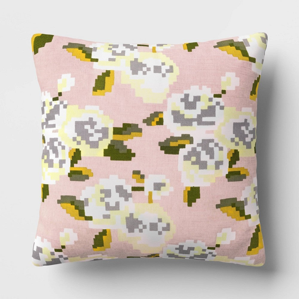 16" X 16" Woven Cotton Throw Pillow Pixel Rose - Room Essentials™