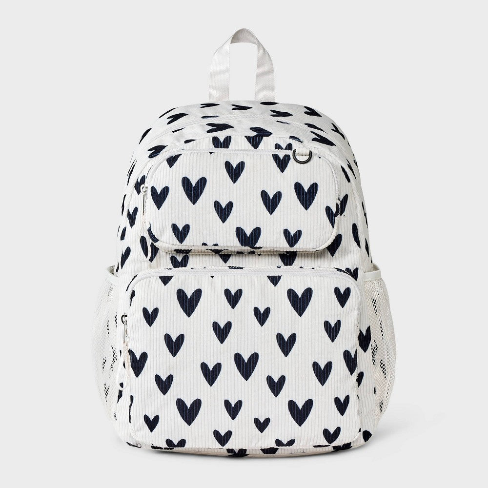 Girls' 16" Two Pocket Heart Backpack - Cat & Jack™ Black/White