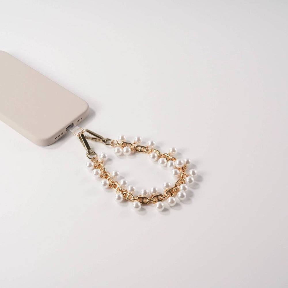 Hello Lux Metal Chain with Faux Pearls Phone Wristlet - Golden