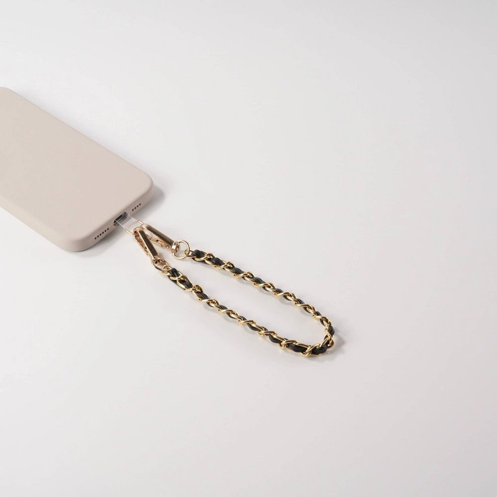 Hello Lux Gold Tone Chain with Faux Leather Phone Wristlet - Black
