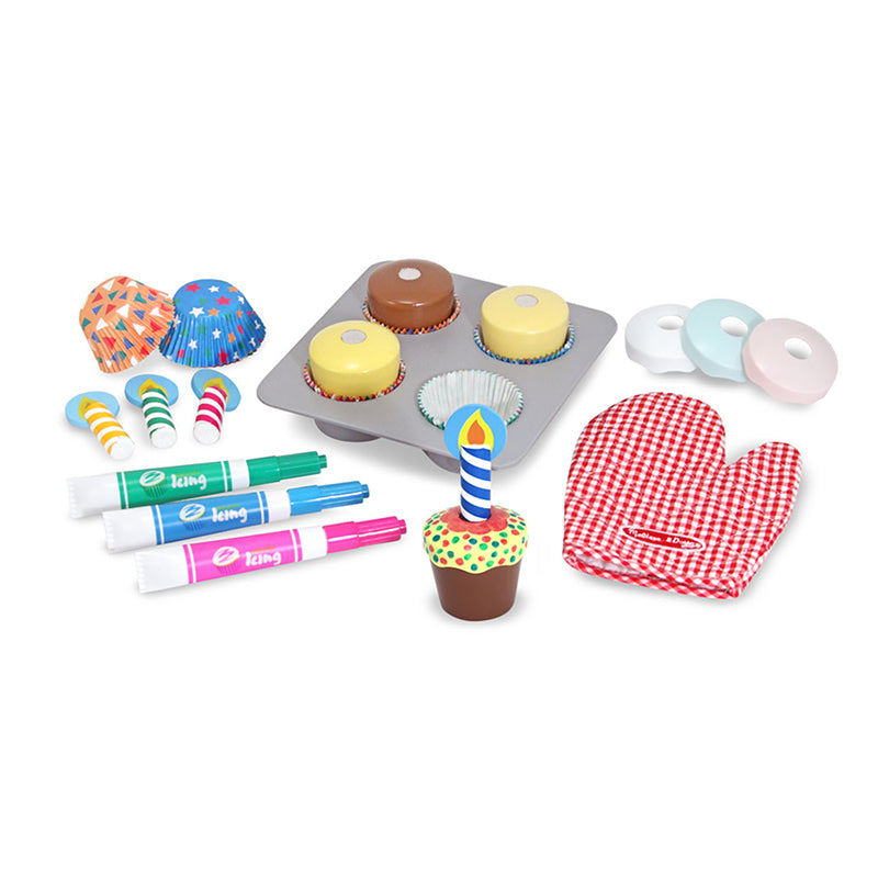 Melissa & Doug Bake and Decorate Wooden Cupcake Play Food Set
