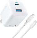 Anker 2-Port 32W Wall Charger with 6' Lightning to USB-C Cable - White: Quick Charge USBC Block