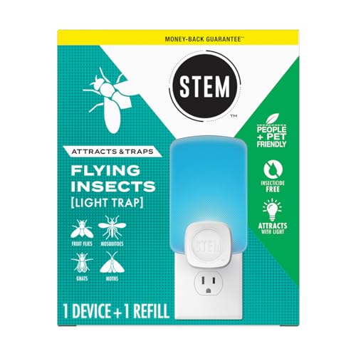 STEM Light Trap Attracts and Traps Flying Insects Emits Soft Blue Light [Includes Starter Kit with 1 Light Trap and 1 Cartridge]