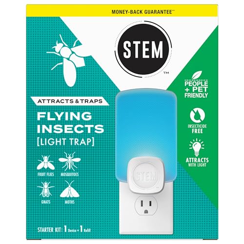STEM Light Trap Attracts and Traps Flying Insects Emits Soft Blue Light [Includes Starter Kit with 1 Light Trap and 1 Cartridge]