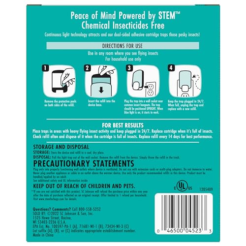 STEM Light Trap Attracts and Traps Flying Insects Emits Soft Blue Light [Includes Starter Kit with 1 Light Trap and 1 Cartridge]
