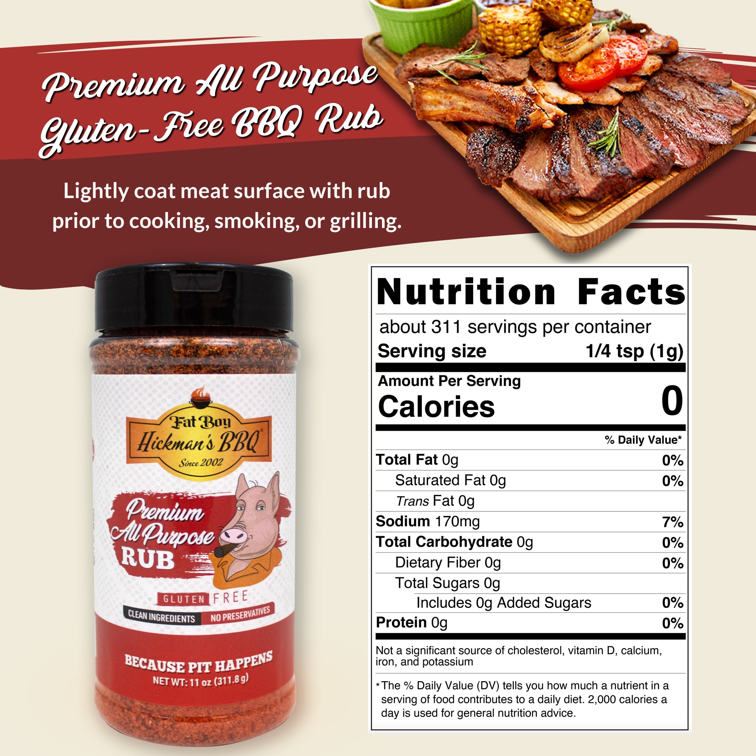 Premium All Purpose Gluten Free Keto Friendly BBQ Rub 8.6 oz