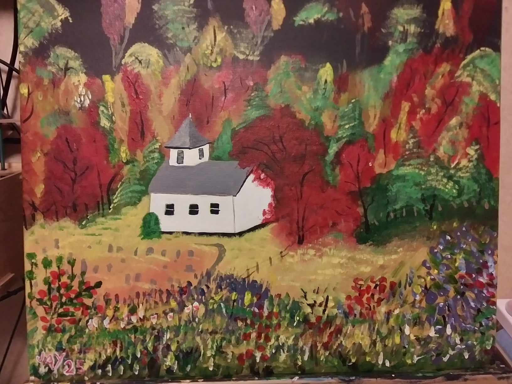 Original Acrylic Painting "Cove Church" by Jay – 16x20 Canvas