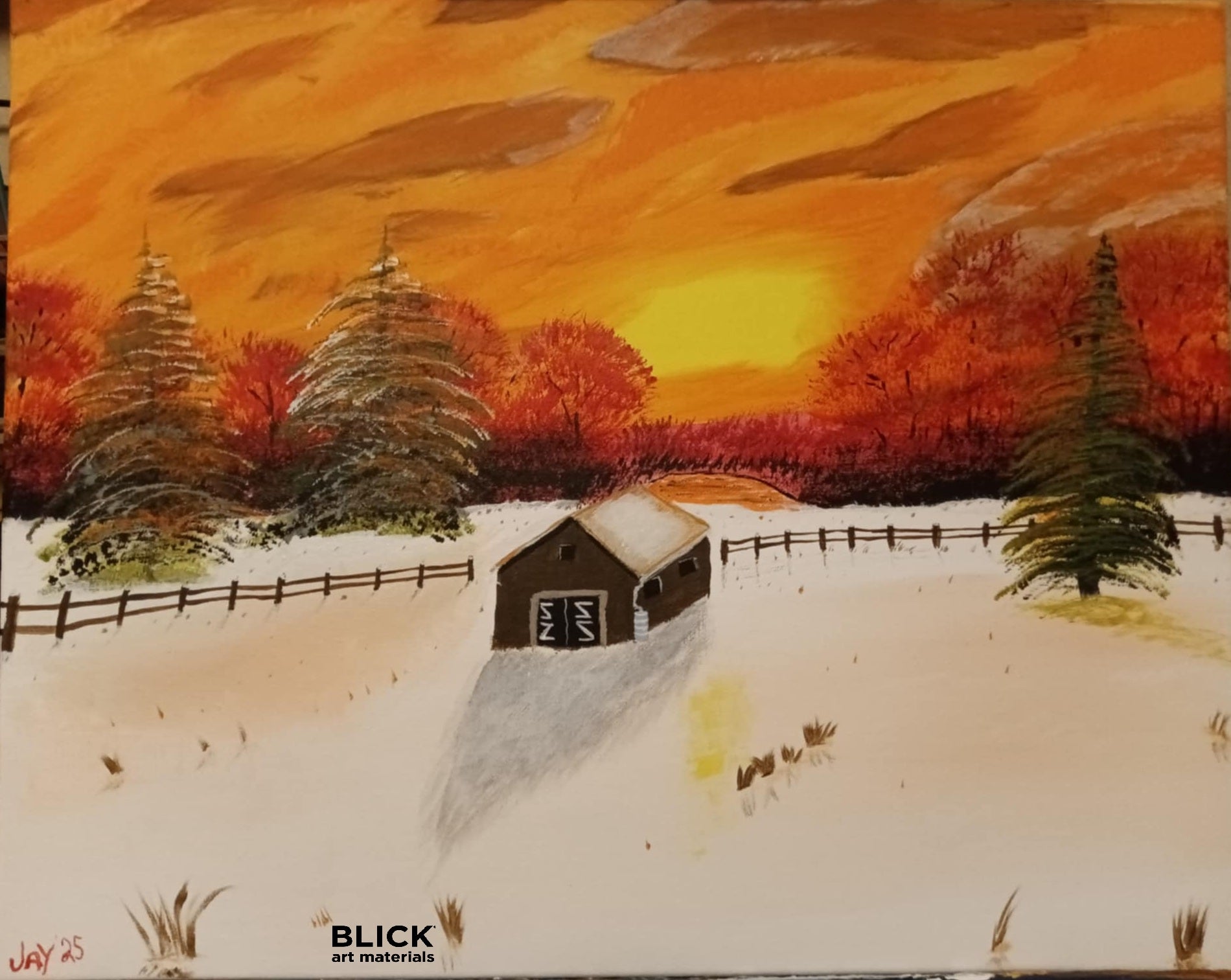 Original Acrylic Painting "Evening on the Farm" by Jay – 16x20 Canvas