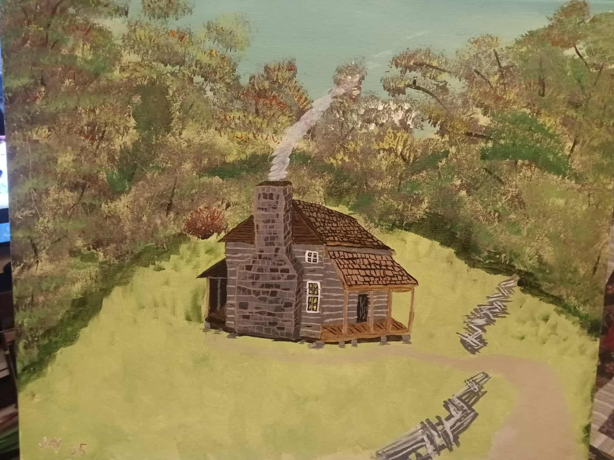 Original Acrylic Painting "John Oliver" by Jay – Cades Cove Cabin on Canvas