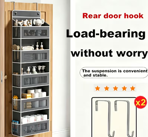 5-Tier Over-the-Door Organizer – 5 Large Pockets, 44 Lbs Capacity, Bedroom Bathroom Pantry