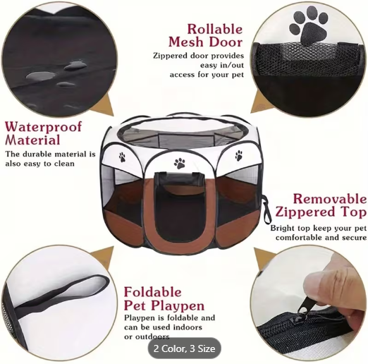 Foldable Pet Playpen with Zipper – Portable Indoor Outdoor Fence for Cats, Dogs & Small Pets