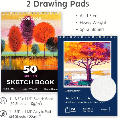 175 Pc Deluxe Art Set in Wooden Case – Drawing Pads, Crayons, Acrylic Paints & Colored Pencils | Cherry Wood or Pink