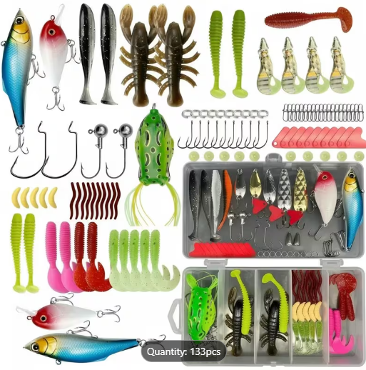 133 Pc Fishing Tackle Set – Spinner Baits, Wobblers, Jigs, Hooks, Sinkers & Storage Box | Freshwater Beginner Kit