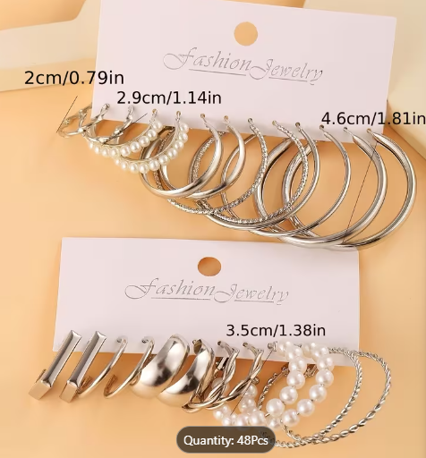 48-Pair Ladies Stylish Earrings Set – Minimalist Alloy Jewelry