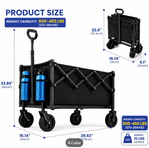 600 LBS Foldable Utility Wagon Cart – All-Terrain Heavy Duty for Camping, Sports & Garden