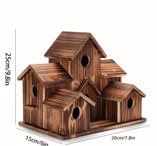 Natural Wood Multi-Chamber Bird House – Outdoor Hanging Nest Box