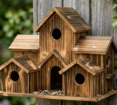 Natural Wood Multi-Chamber Bird House – Outdoor Hanging Nest Box