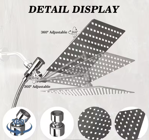 8-Inch Rainfall Shower Head with Handheld Wand – High Pressure, 9 Settings