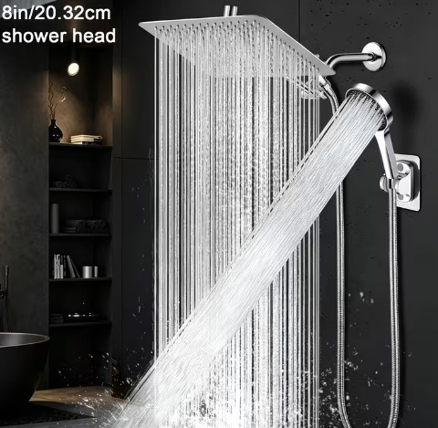 8-Inch Rainfall Shower Head with Handheld Wand – High Pressure, 9 Settings