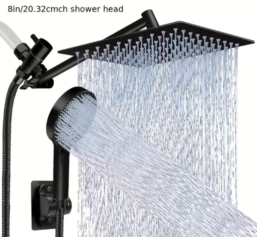 8-Inch Rainfall Shower Head with Handheld Wand – High Pressure, 9 Settings