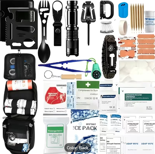 Outdoor Survival Kit with Carrying Pack – Flashlight, Compass & Multi-Tools for Camping