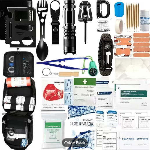 Outdoor Survival Kit with Carrying Pack – Flashlight, Compass & Multi-Tools for Camping