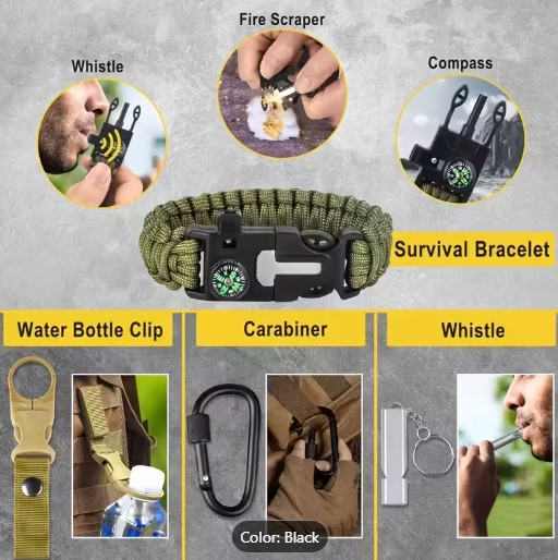 Outdoor Survival Kit with Carrying Pack – Flashlight, Compass & Multi-Tools for Camping