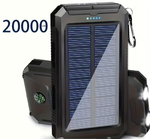 20,000mAh Solar Power Bank with Flashlight & Compass – Portable Charger for Camping & Emergencies