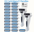Classic Manual Safety Razor Set – 2 ergonomic Handles + 24 Six-Layer Blade Cartridges
