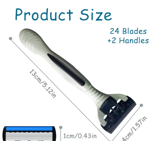 Classic Manual Safety Razor Set – 2 ergonomic Handles + 24 Six-Layer Blade Cartridges