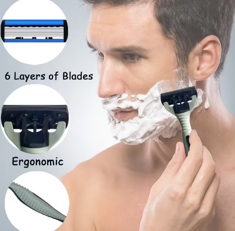 Classic Manual Safety Razor Set – 2 ergonomic Handles + 24 Six-Layer Blade Cartridges