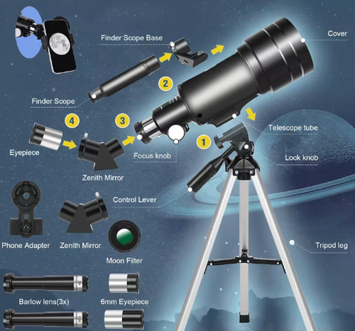 150x Zoom Telescope with 70mm Aperture – Portable Astronomical Telescope for Adults & Kids with Tripod