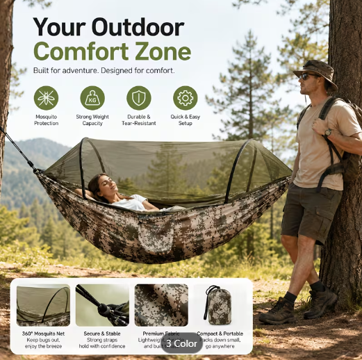 Premium Oversized Double Hammock with Mosquito Net