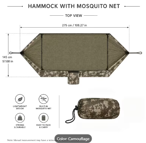 Premium Oversized Double Hammock with Mosquito Net