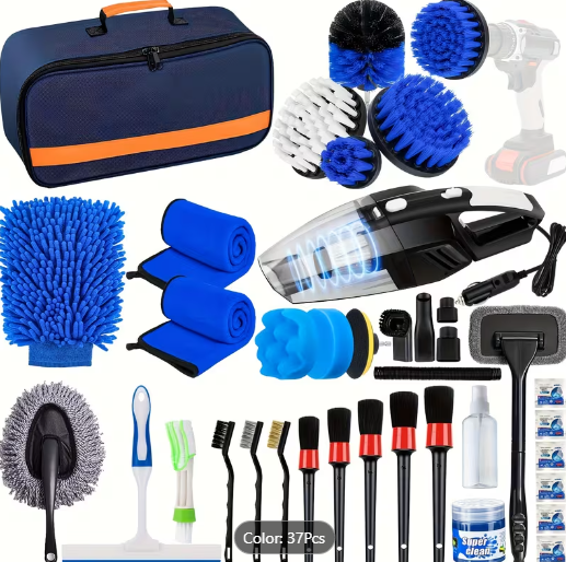 37-Piece Pro Car Detailing Kit with Handheld Vacuum