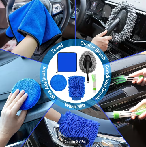 37-Piece Pro Car Detailing Kit with Handheld Vacuum
