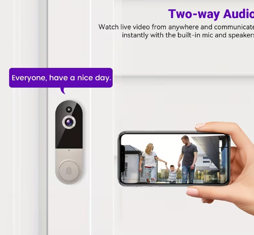 2K WiFi Video Doorbell Camera – Wireless with Night Vision & Two-Way Audio