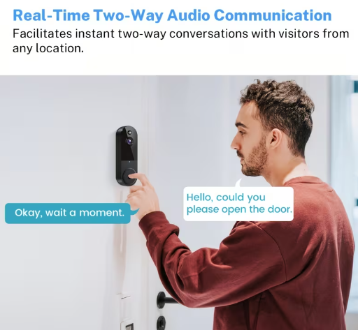 2K WiFi Video Doorbell Camera – Wireless with Night Vision & Two-Way Audio