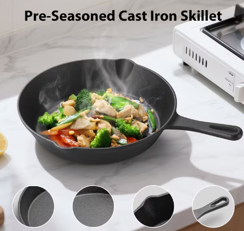 4-Piece Pre-Seasoned Cast Iron Skillet Set – Indoor/Outdoor Cookware