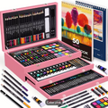 175 Pc Deluxe Art Set in Wooden Case – Drawing Pads, Crayons, Acrylic Paints & Colored Pencils | Cherry Wood or Pink