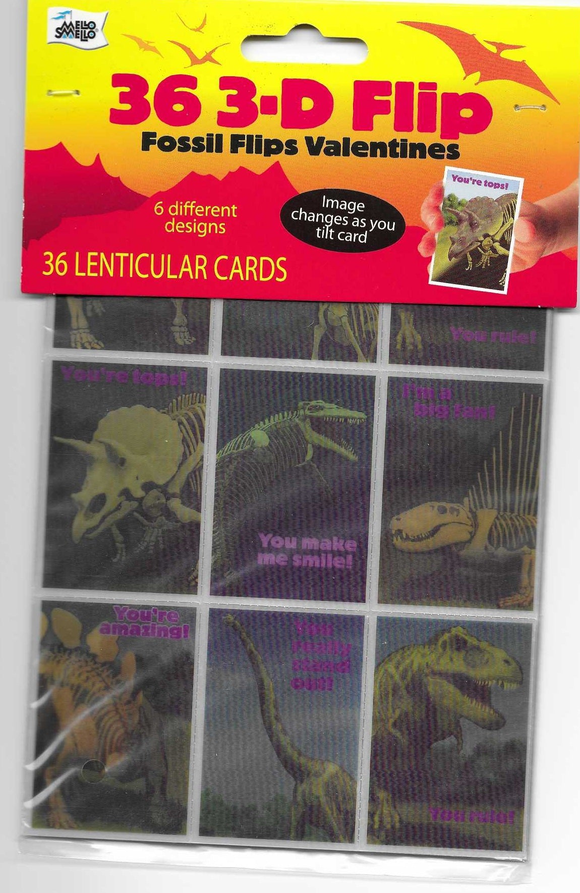 Mello Smello 3D Zoom Fossil Flips Dinosaur 36 Lenticular Valentines Cards