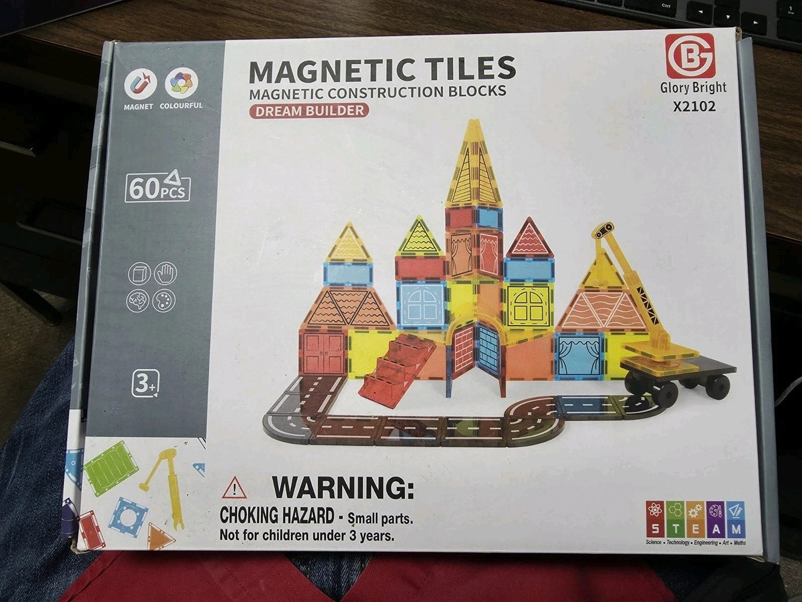 Glory Bright Magnetic Tiles 60-Piece Magnetic Construction Blocks